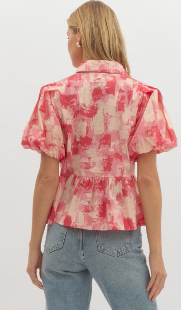 Abstract Pattern Shirt - Red & Pink