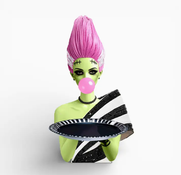 18-Inch Pink-Haired Bubblegum Monster Bride with Serving Tray