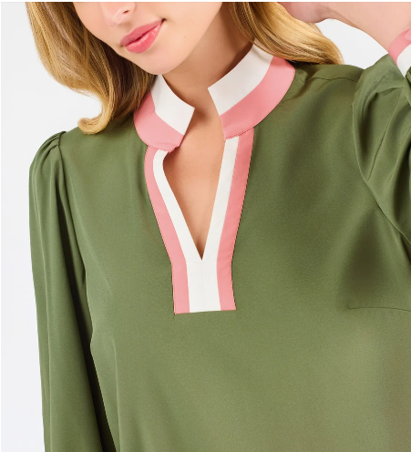 Tricia Fern Long Sleeve Split-Neck Top