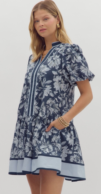 Navy Floral Print Dress
