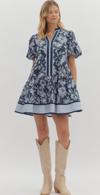 Navy Floral Print Dress