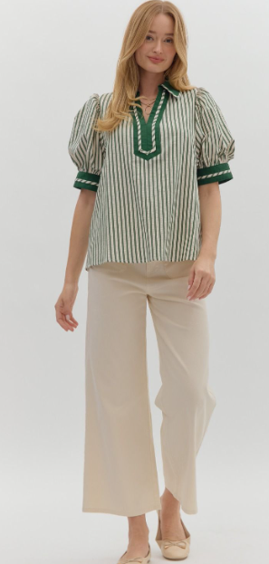 Stripe Contrast Short Sleeve Top