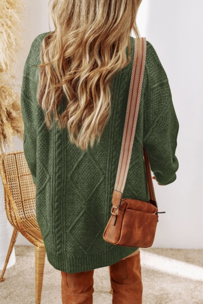 Green Grace Cable Knit Loose Fit Knit Sweater Dress