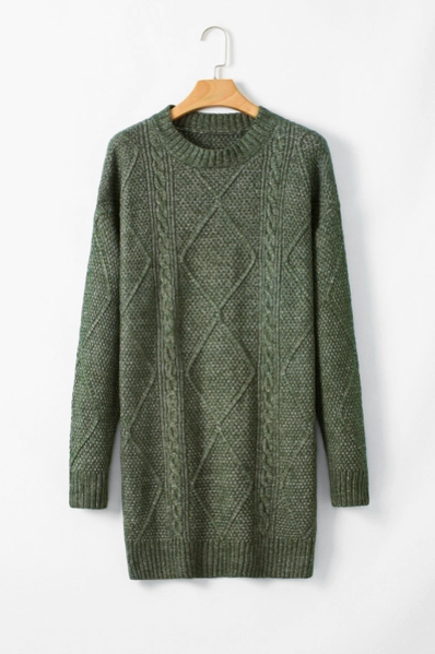 Green Grace Cable Knit Loose Fit Knit Sweater Dress