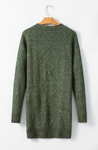 Green Grace Cable Knit Loose Fit Knit Sweater Dress