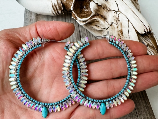 Western Glass Bling Stone Post Hoop Earrings