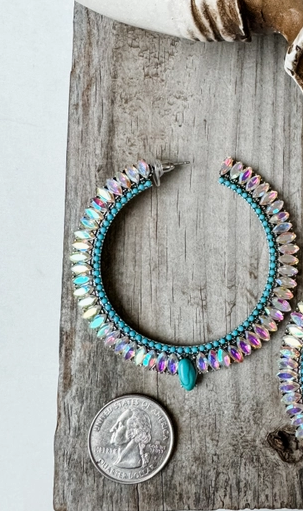 Western Glass Bling Stone Post Hoop Earrings