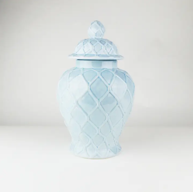 Large Light Blue Textured Ginger Jar
