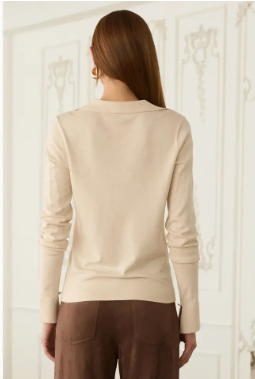 Long Sleeve Polo Knit Top | Cream