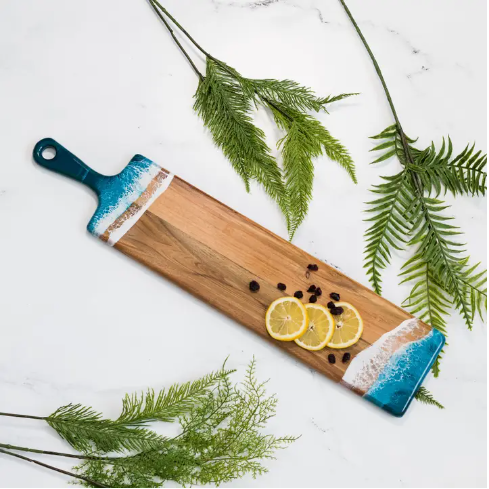 Resin Cutting Board in Ocean Vibes - Baguette 5"x24"