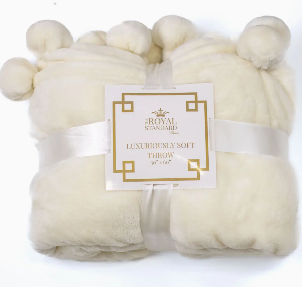 Cozy Pom Pom Throw - Soft White 50x60