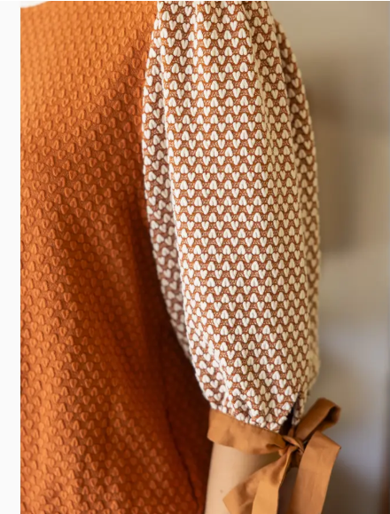 Color Block Textured Knit Bow Tie Sleeve Top