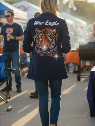 *PREORDER* Auburn University War Eagle Tiger Navy Ruched Sleeve Blazer