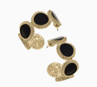 Bianca Fluted Enamel Disc Hoop Earrings - Black
