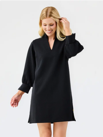 Hadley Black Textured V-Neck Dress