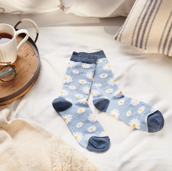 Blue Daisy Socks | Garden Collection | Hand-Illustrated Novelty Socks