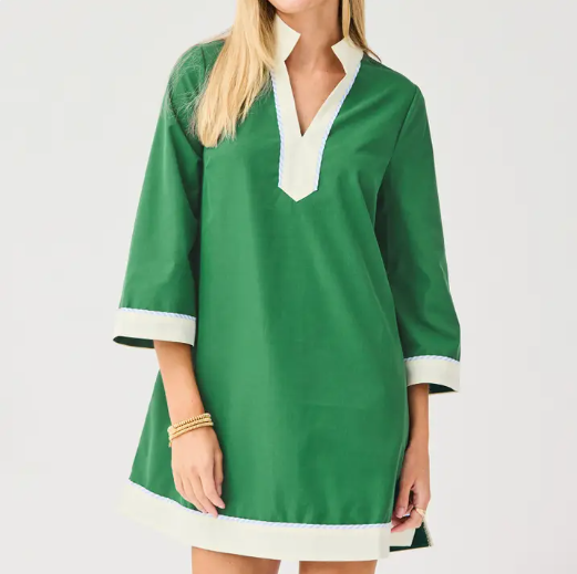 Brenda Dress | Green & White