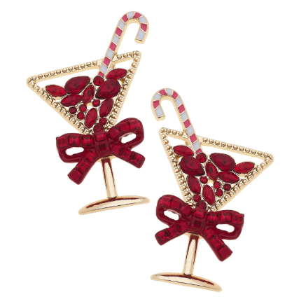 Candy Cane Cocktail Martini Earrings - 18K Gold Plated