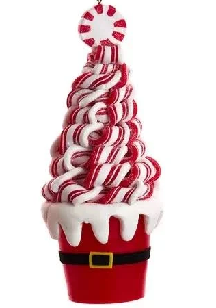 Kurt Adler Candy Cane Tree in Santa Bucket Ornament