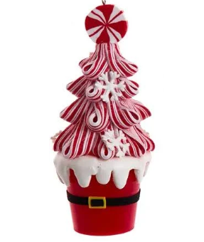 Kurt Adler Candy Cane Tree with Snowflakes in Santa Bucket Ornament