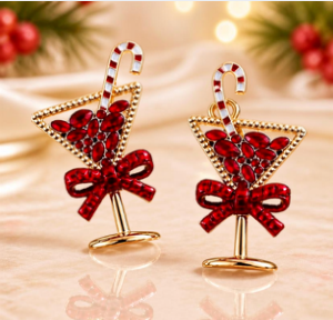 Candy Cane Cocktail Martini Earrings - 18K Gold Plated