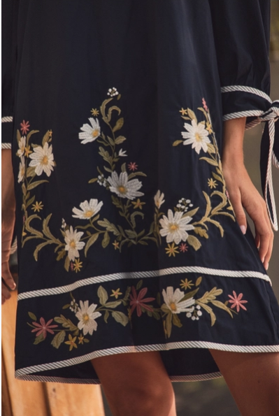 Embroidered Navy Dress