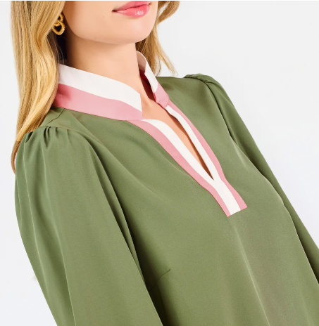 Tricia Fern Long Sleeve Split-Neck Top