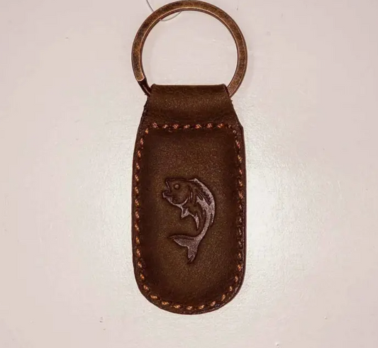 Fish Embossed Leather Keychain - Dark Brown