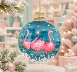 Painted Flamingo Christmas Ornament