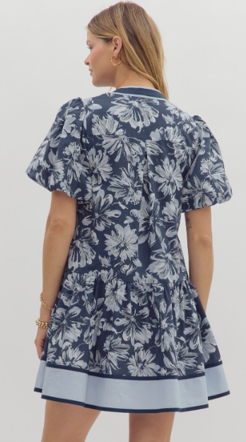 Navy Floral Print Dress