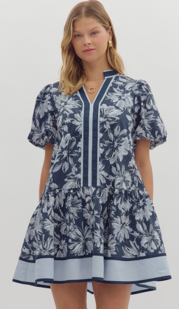 Navy Floral Print Dress