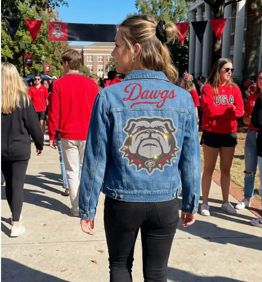*PREORDER* University of Georgia Bulldog Logo & Dawgs Script Blue Denim Jacket