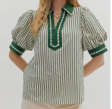 Stripe Contrast Short Sleeve Top