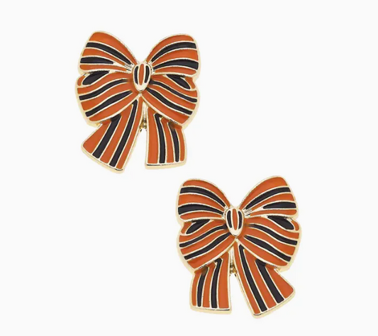 Halloween Striped Bow Stud Earrings - Orange & Black