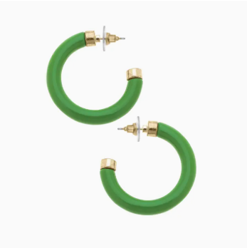 Hillary Resin Hollow Hoop Earrings - Green