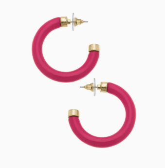 Hillary Resin Hollow Hoop Earrings - Fuchsia
