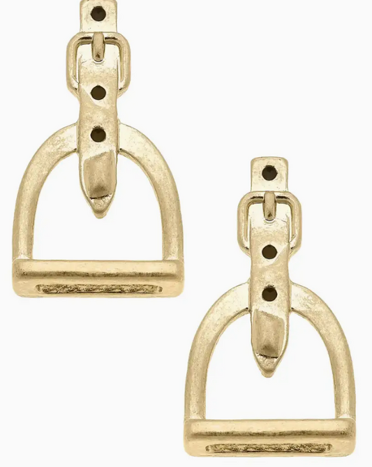 Hunter Stirrup Stud Earrings in Shiny Gold