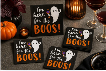 "Here for the Boos" Halloween Cocktail Napkins | 20ct | Funny Halloween Party Supplies