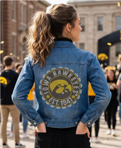 *PREORDER* Iowa Hawkeyes Rhinestone Denim Jacket | Est. 1841 Logo | Game Day Fan Wear