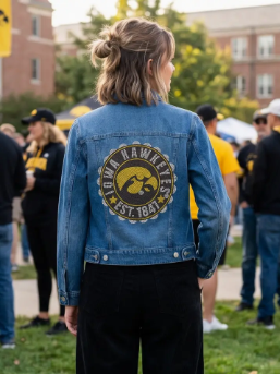 *PREORDER* Iowa Hawkeyes Rhinestone Denim Jacket | Est. 1841 Logo | Game Day Fan Wear