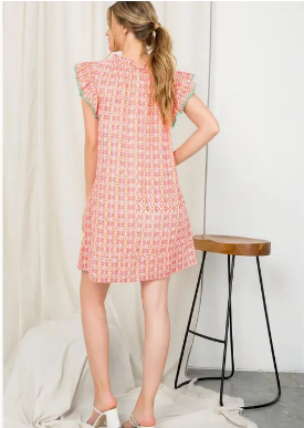 Metallic Stripe Print Dress with Pockets