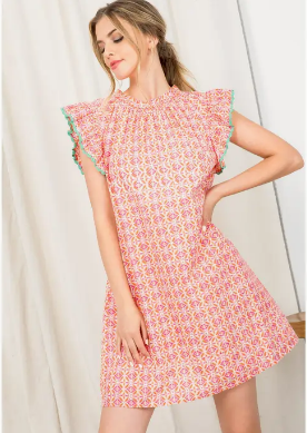 Metallic Stripe Print Dress with Pockets