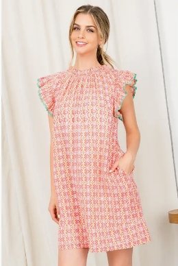 Metallic Stripe Print Dress with Pockets