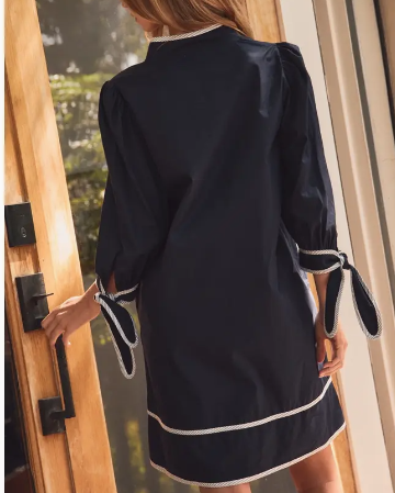 Embroidered Navy Dress