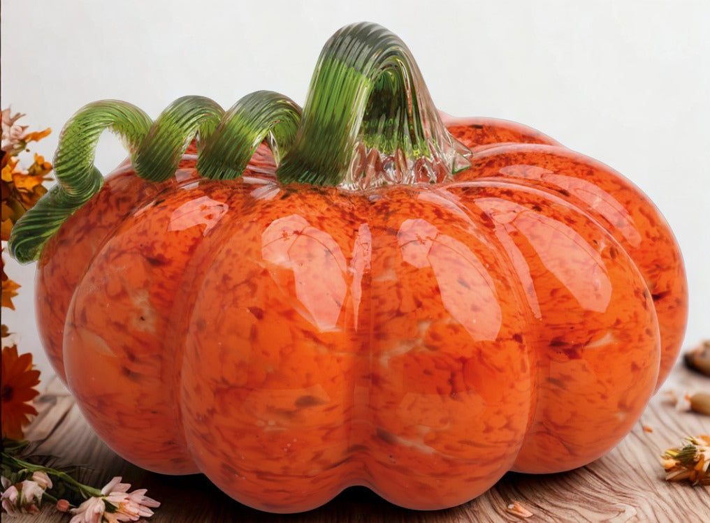 Glass Orange Pumpkin with Green Stem