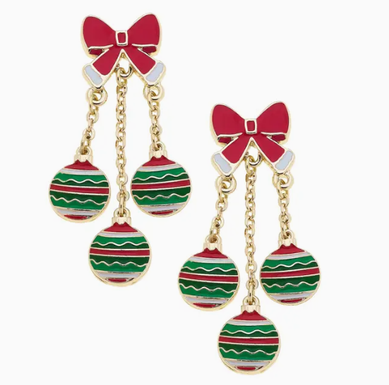 Deck the Halls Enamel Ornament Earrings - 18K Gold Plated