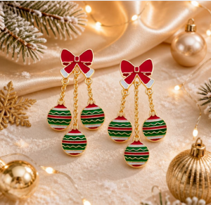 Deck the Halls Enamel Ornament Earrings - 18K Gold Plated