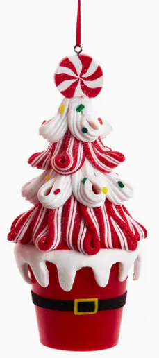 Kurt Adler Candy Cane Tree with Sprinkles in Santa Bucket Ornament