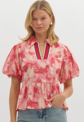 Abstract Pattern Shirt - Red & Pink