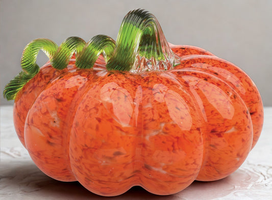 Glass Orange Pumpkin with Green Stem